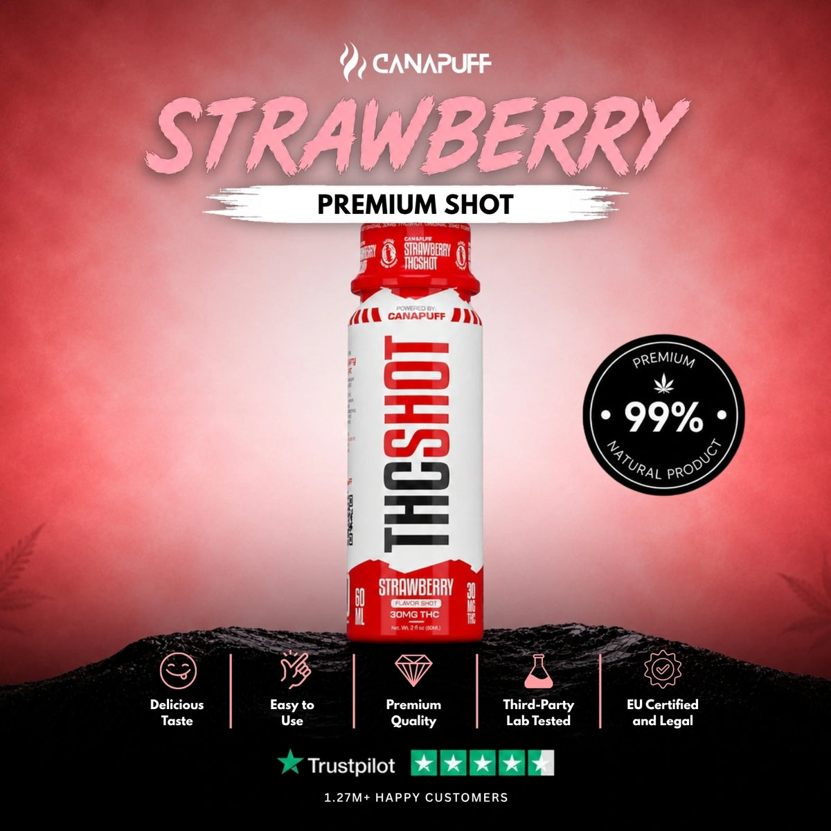 Delta 9 Shot Strawberry 60ml – bottiglietta, foto 2