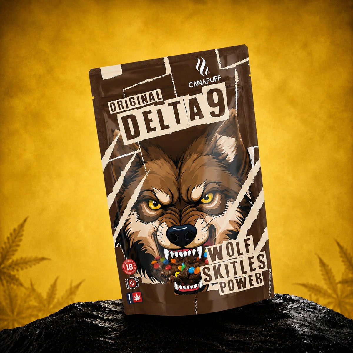 Bustina di brownie Canapuff Delta 9 Wolf Skittles Power con Delta-9 THC da canapa