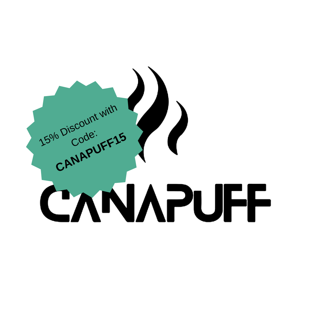 Logo CANAPUFF con distintivo promozionale di sconto del 15%