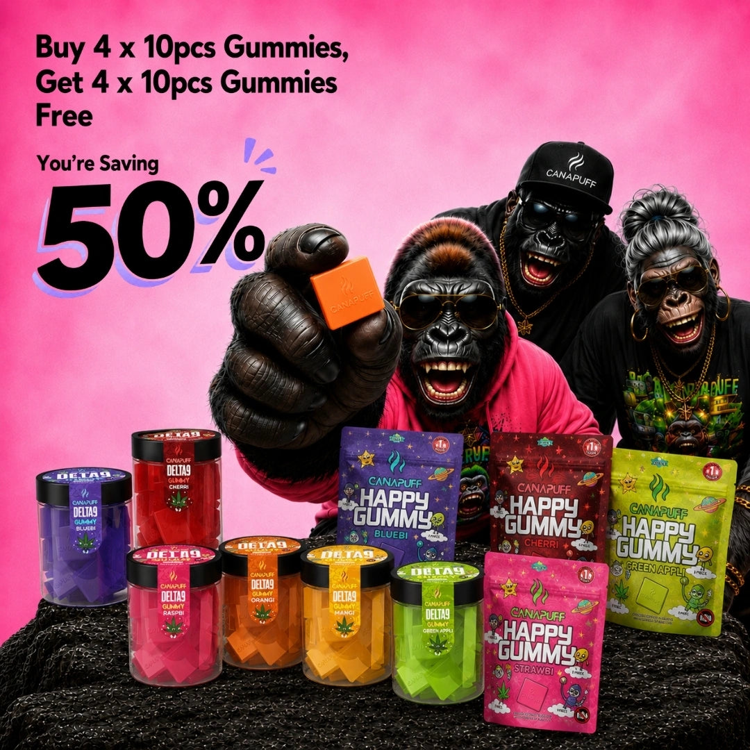 Promozione set Canapuff Happy Gummy Delta-9 THC con più gusti e formati