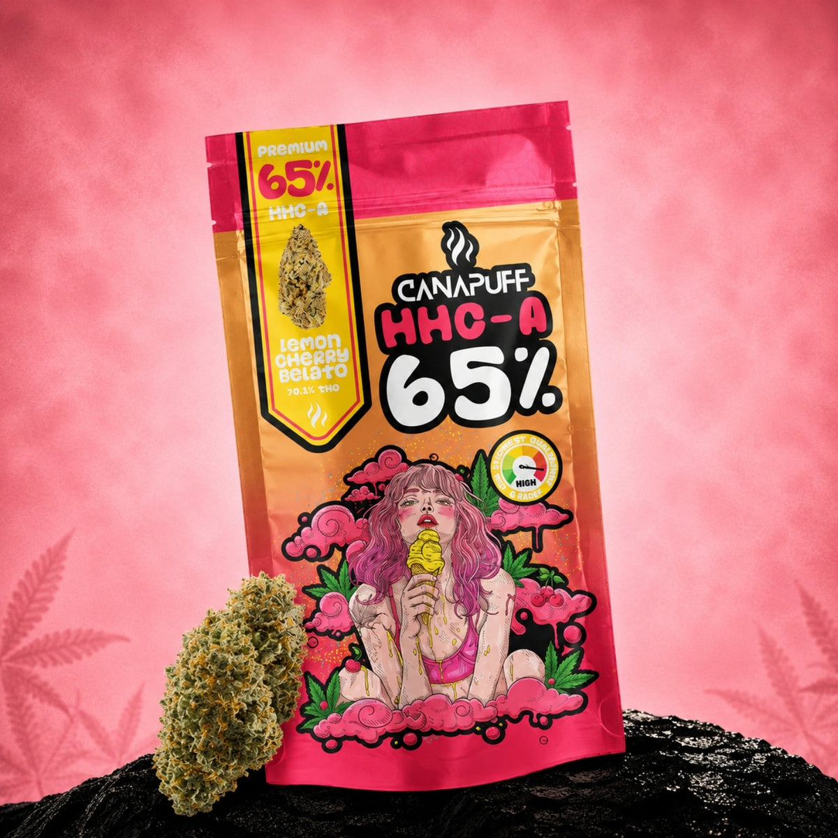 Bustina Canapuff HHC-A Flowers Lemon Cherry Gelato 65% con infiorescenze di cannabis