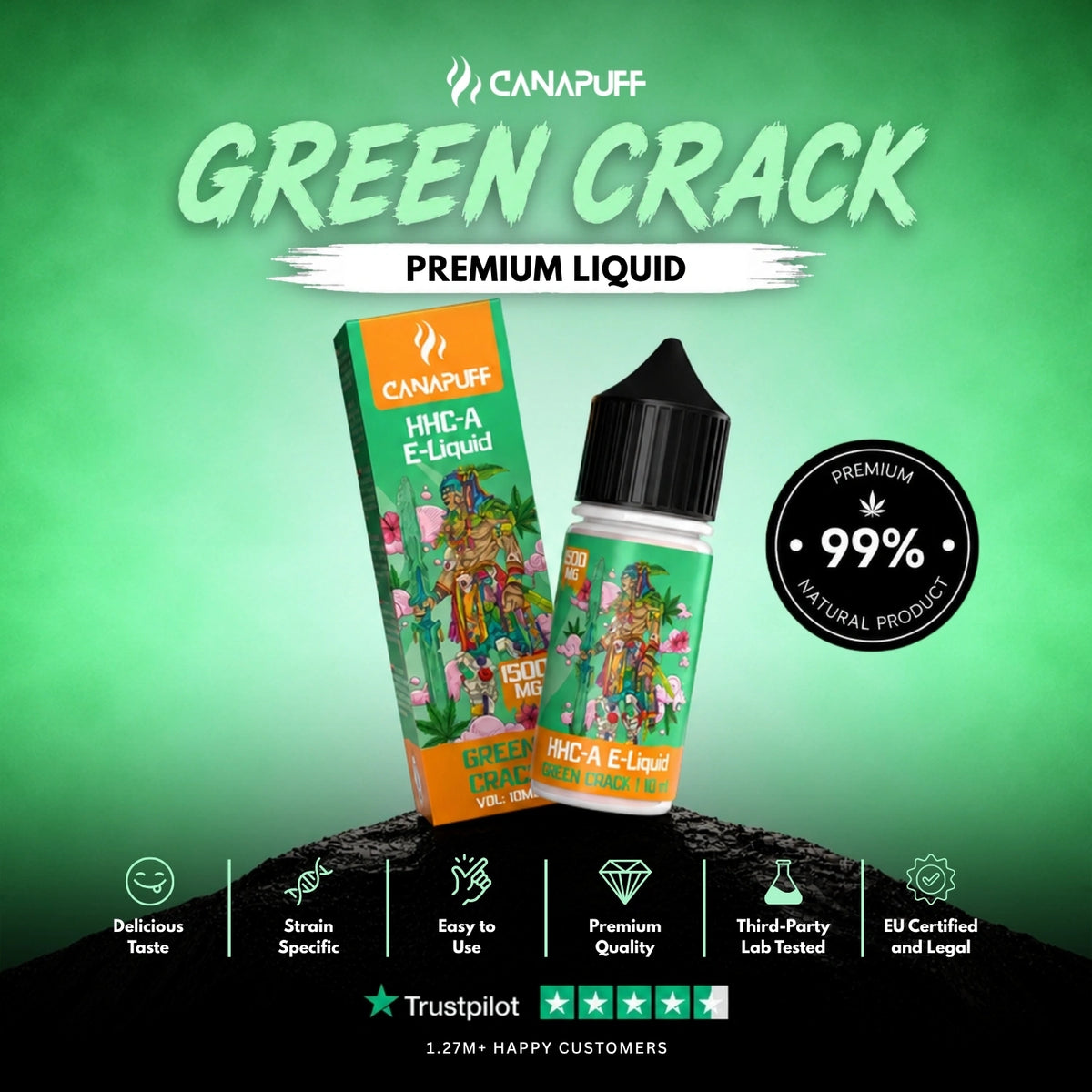 HHC-A Liquid Green Crack 1.500mg – flacone di liquid, foto 2