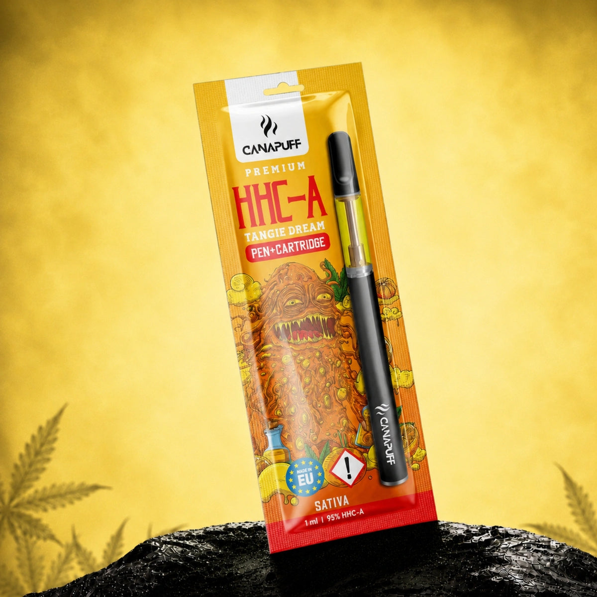Canapuff HHC-A Pen+Cartridge Tangie Dream 95%, vape usa e getta da 1 ml con bocchino nero