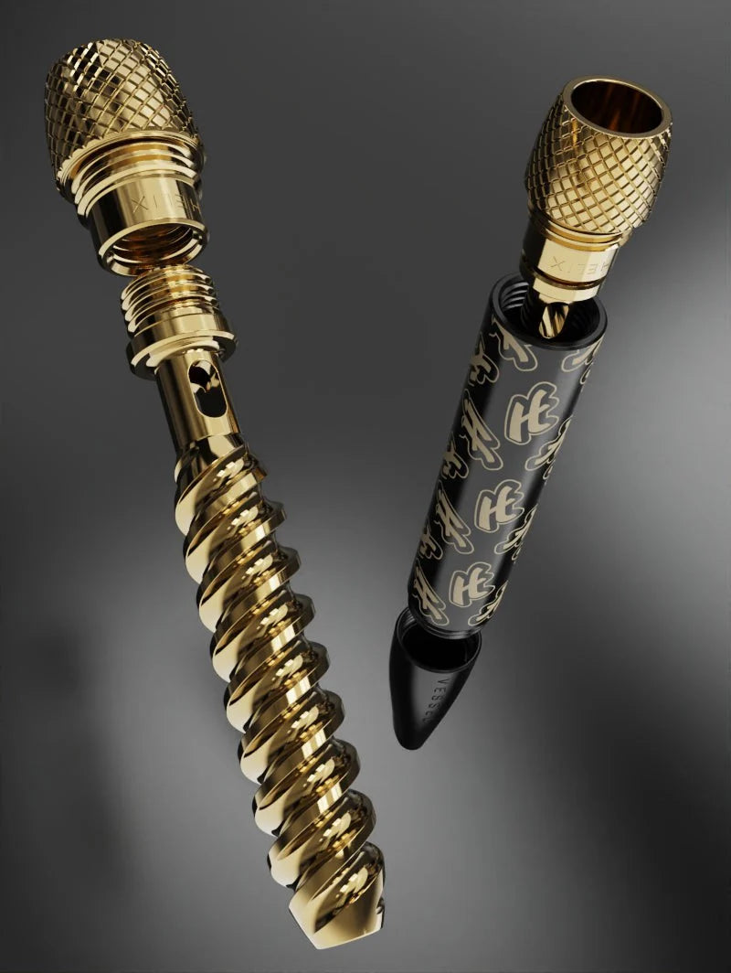 Dispositivo Vessel One Hitter Highsman Edition con fornello a rete dorata e rivestimento decorativo