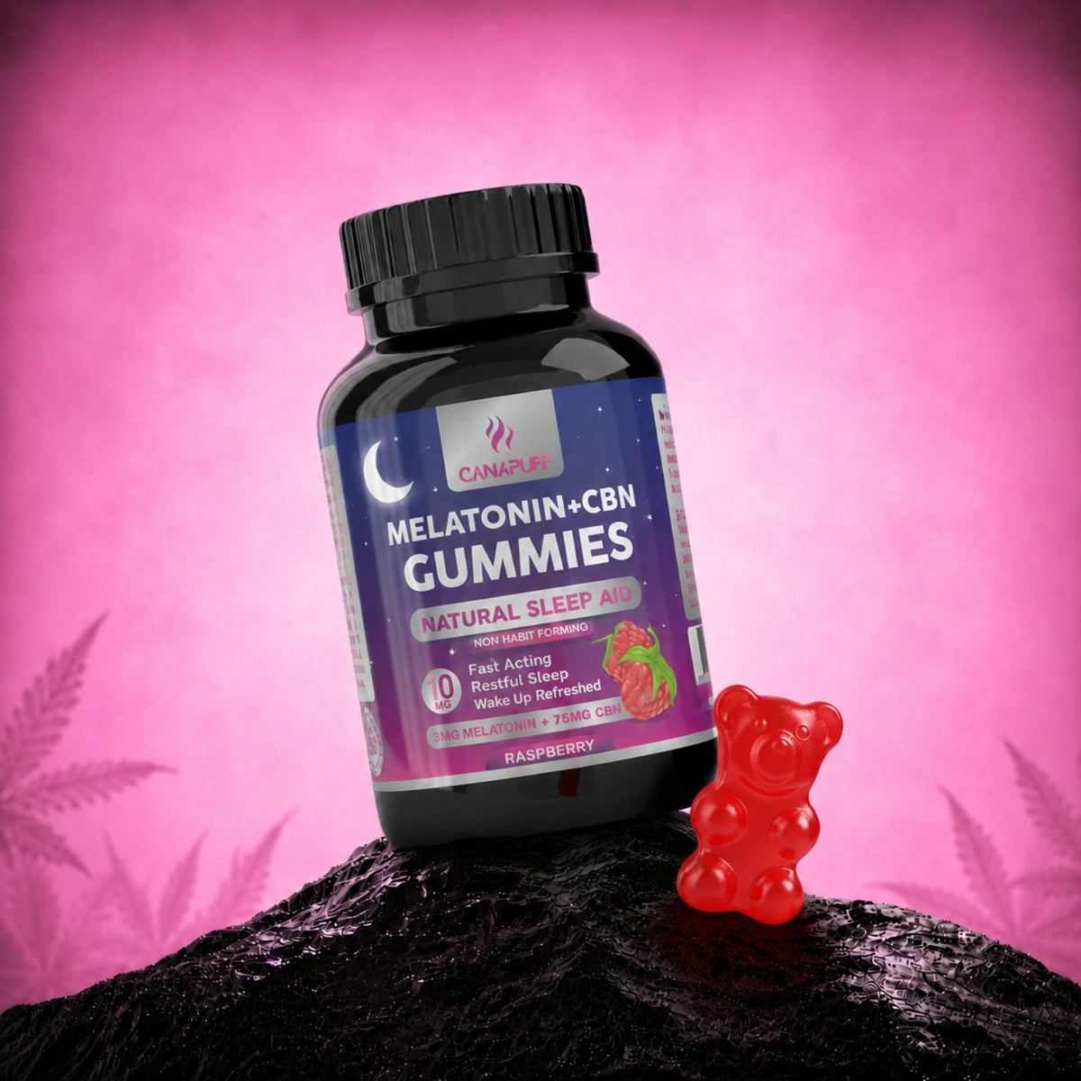 Canapuff Melatonin+CBN Gummies Raspberry, flacone da 10 pezzi
