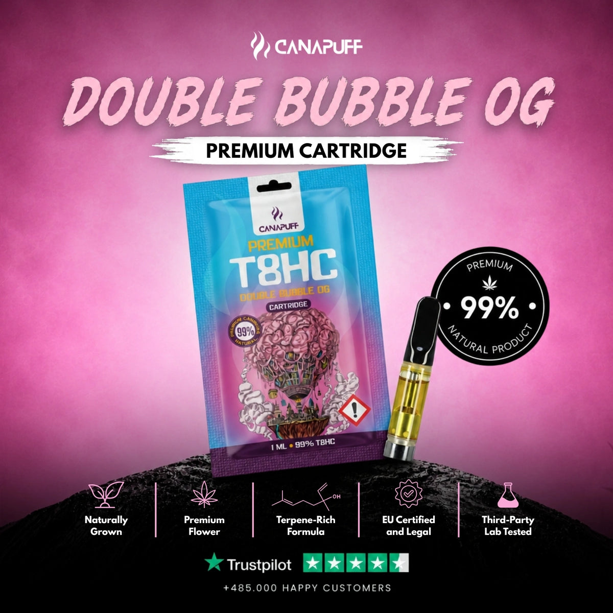 T8HC Cartridge Double Bubble 99% – cartuccia per vape, foto 2