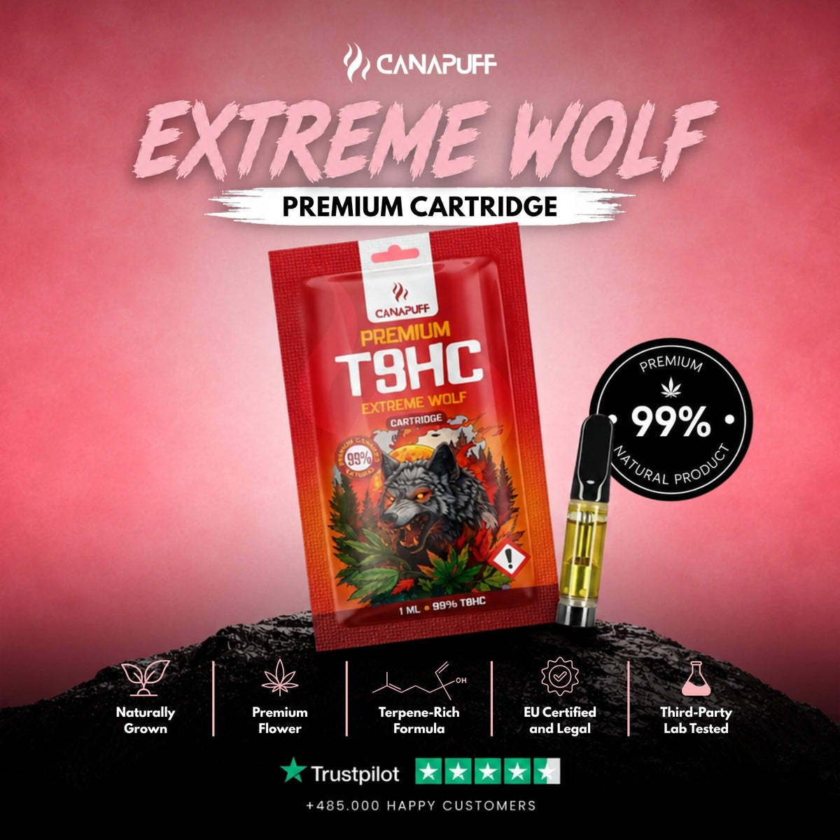 T8HC Cartridge Extreme Wolf 99% – cartuccia per vape, foto 2