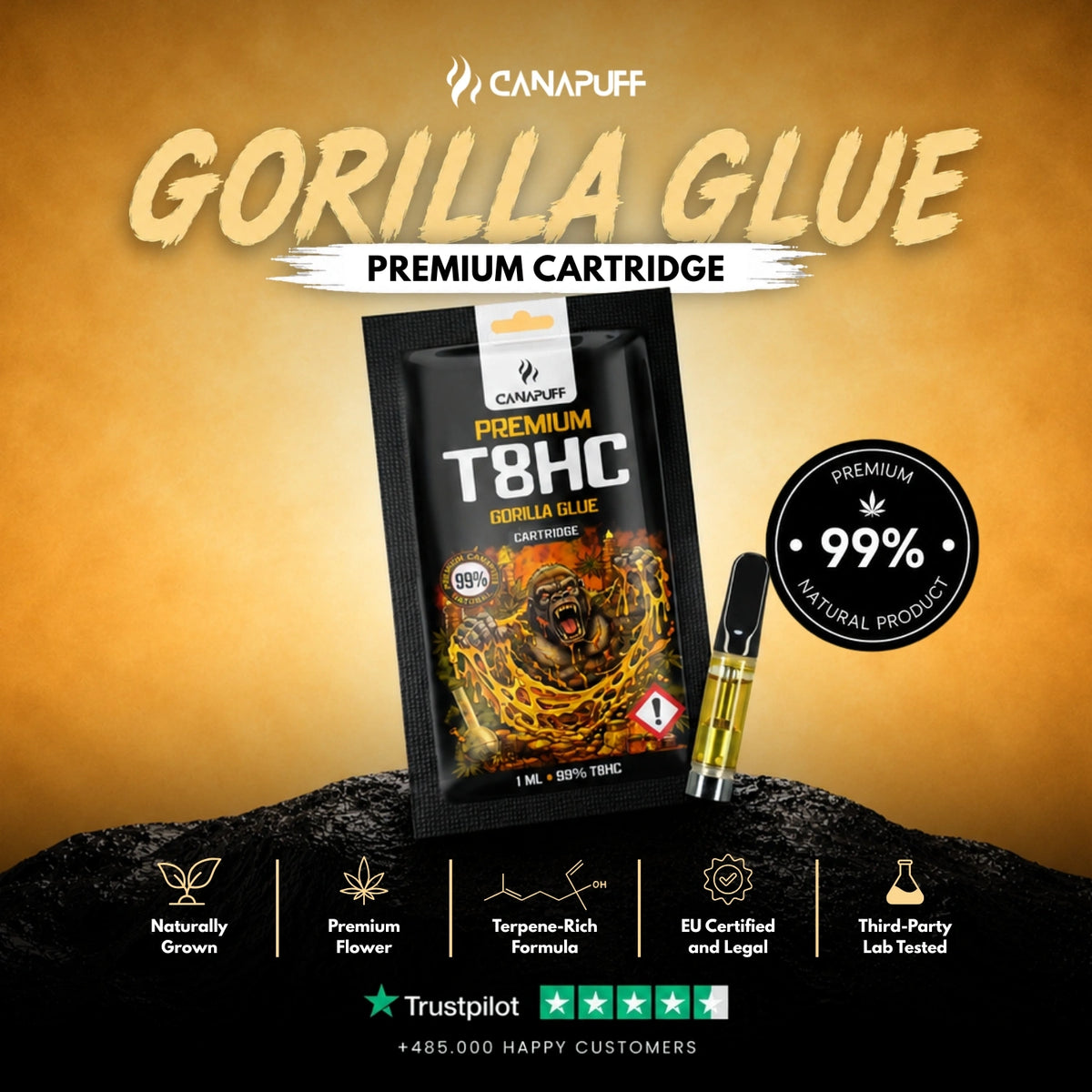 T8HC Cartridge Gorilla Glue 99% – cartuccia per vape, foto 2