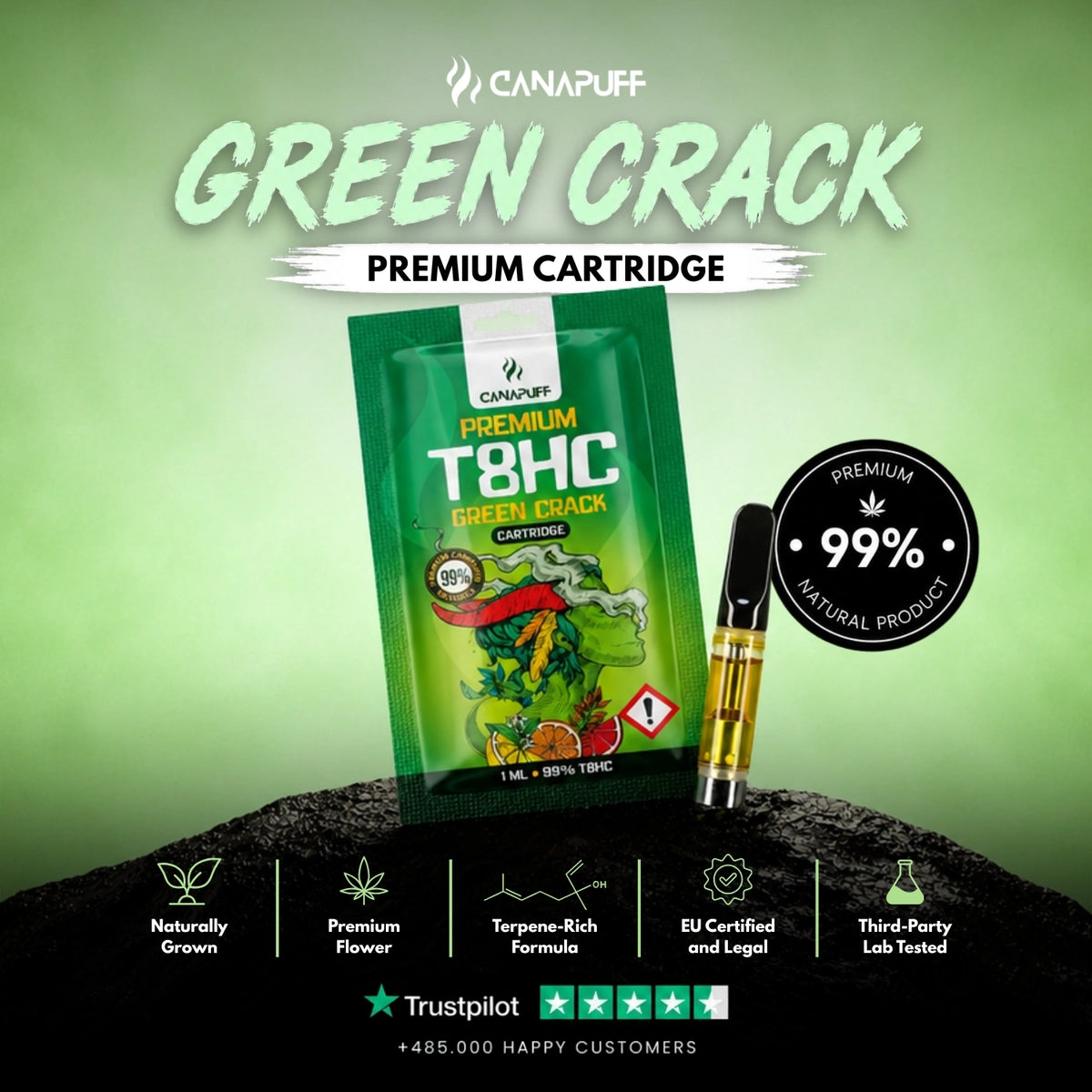 T8HC Cartridge Green Crack 99% – cartuccia per vape, foto 2