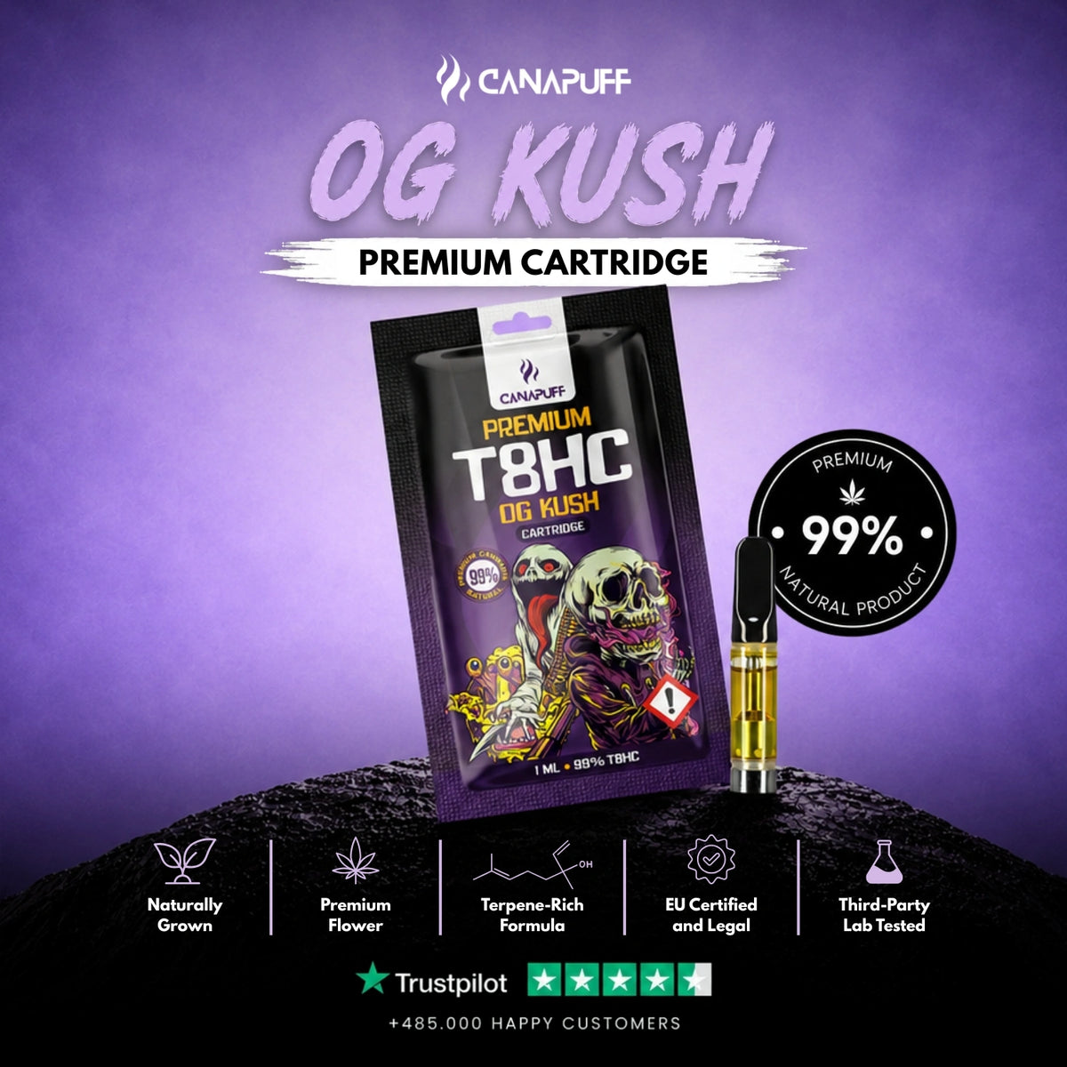T8HC Cartridge OG Kush 99% – cartuccia per vape, foto 2