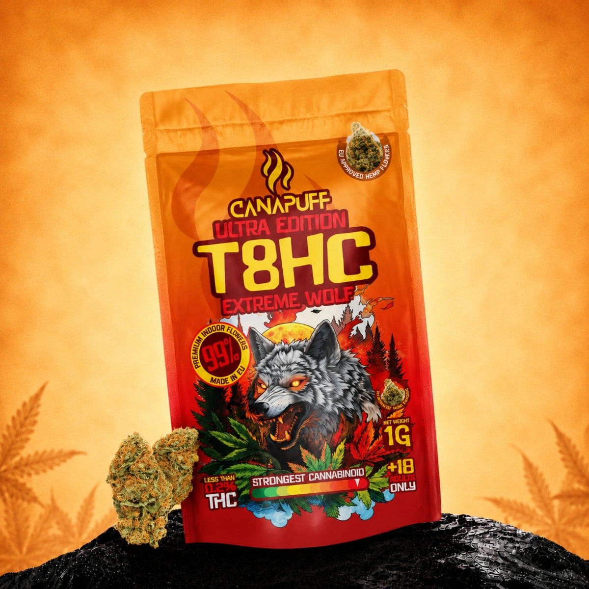 Canapuff T8HC Flowers Extreme Wolf 99%, bustina da 1g di fiori da canapa