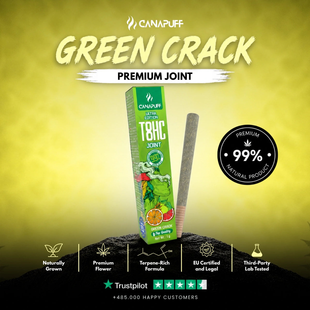 T8HC Joint Green Crack Ultra Edition 99% 1g – joint pre-rollato, foto 2