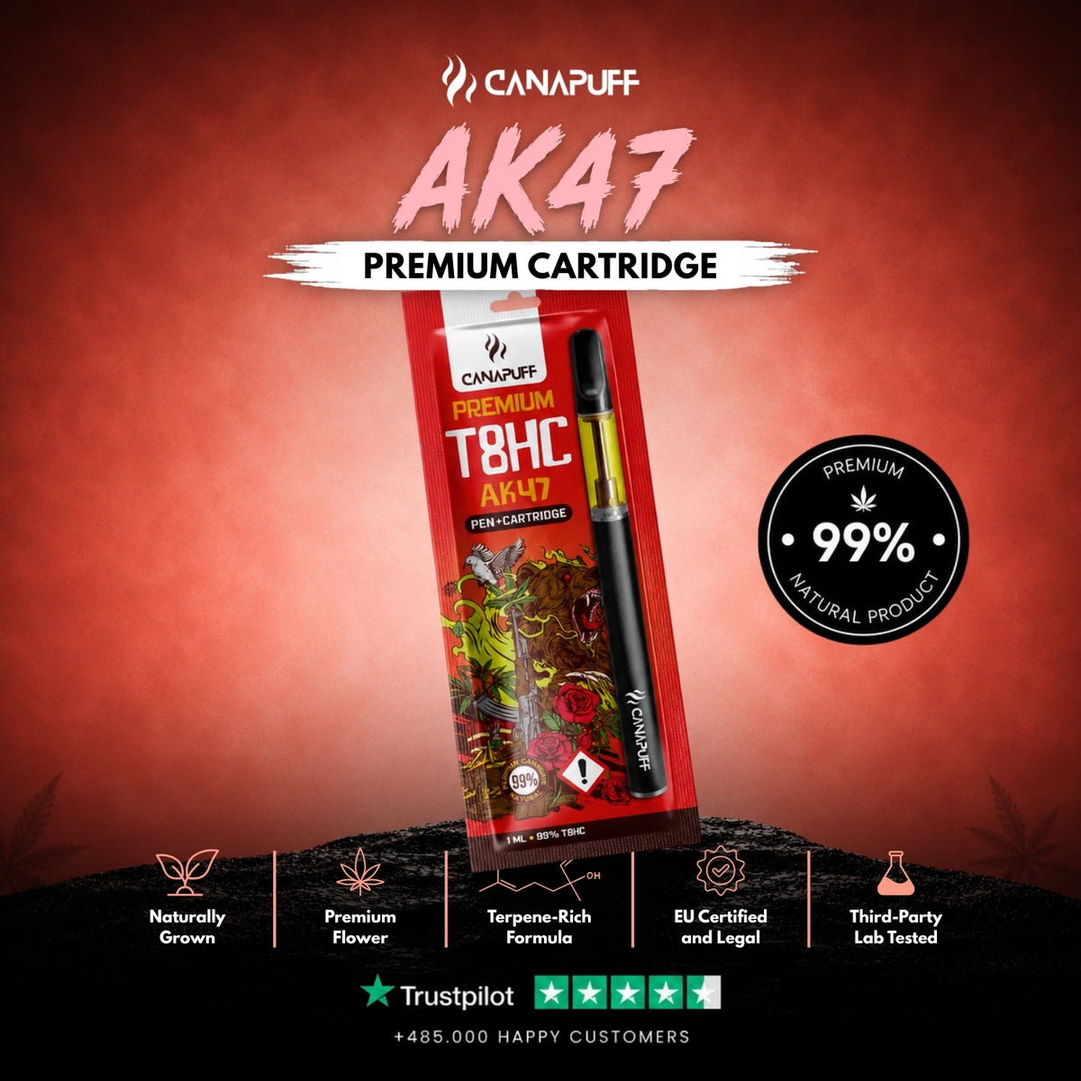 T8HC Pen+Cartridge AK47 99% – vape pen con cartuccia, foto 2