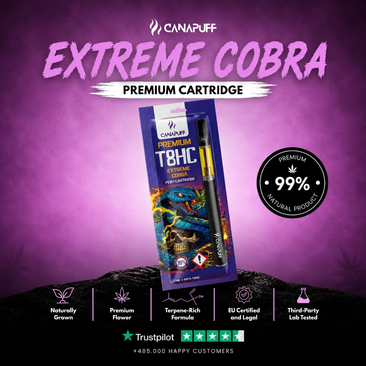 T8HC Pen+Cartridge Extreme Cobra 99% – vape pen con cartuccia, foto 2