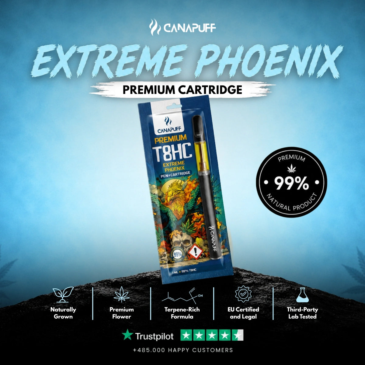 T8HC Pen+Cartridge Extreme Phoenix 99% – vape pen con cartuccia, foto 2