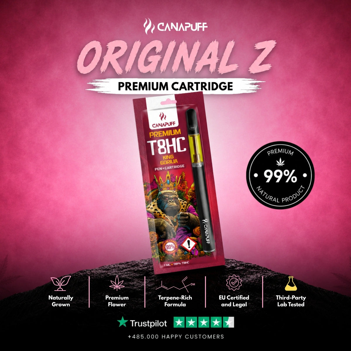 T8HC Pen+Cartridge King Gorilla 99% – vape pen con cartuccia, foto 2