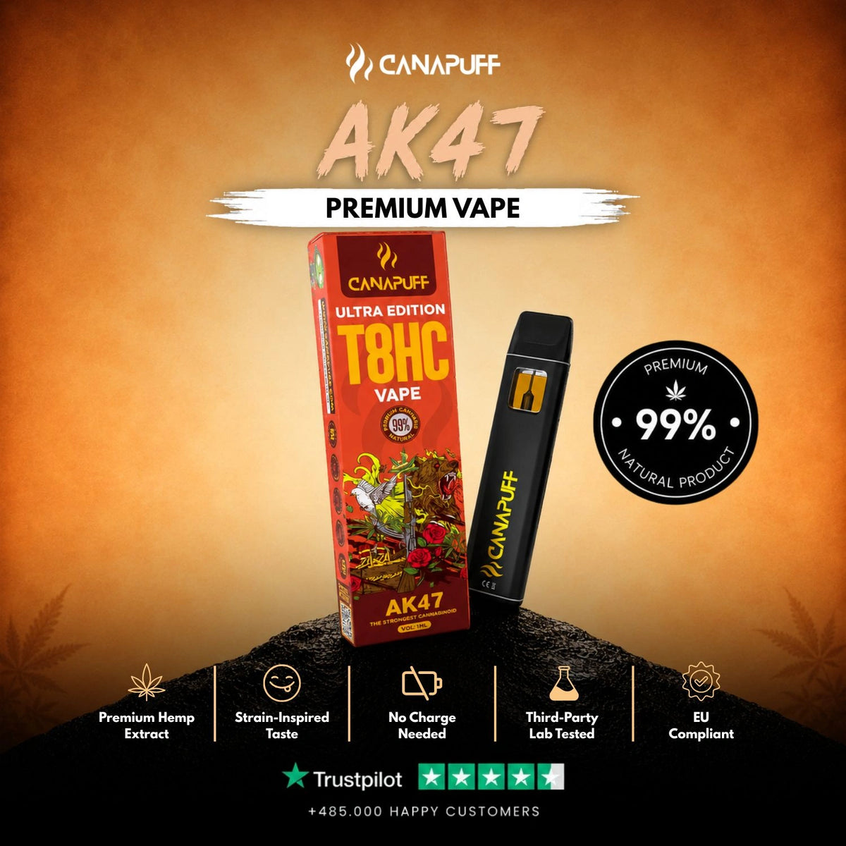 T8HC Vape AK47 Ultra Edition 99% 1ml – vape pen usa e getta, foto 2
