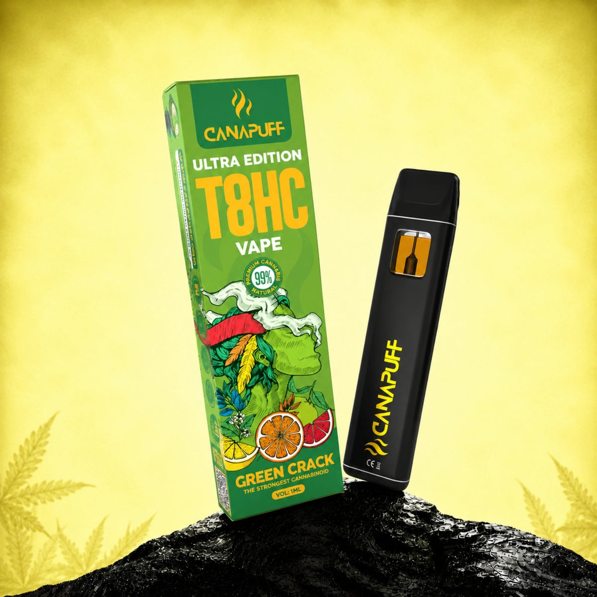 Canapuff T8HC Vape Green Crack Ultra Edition 99%, pen usa e getta da 1ml