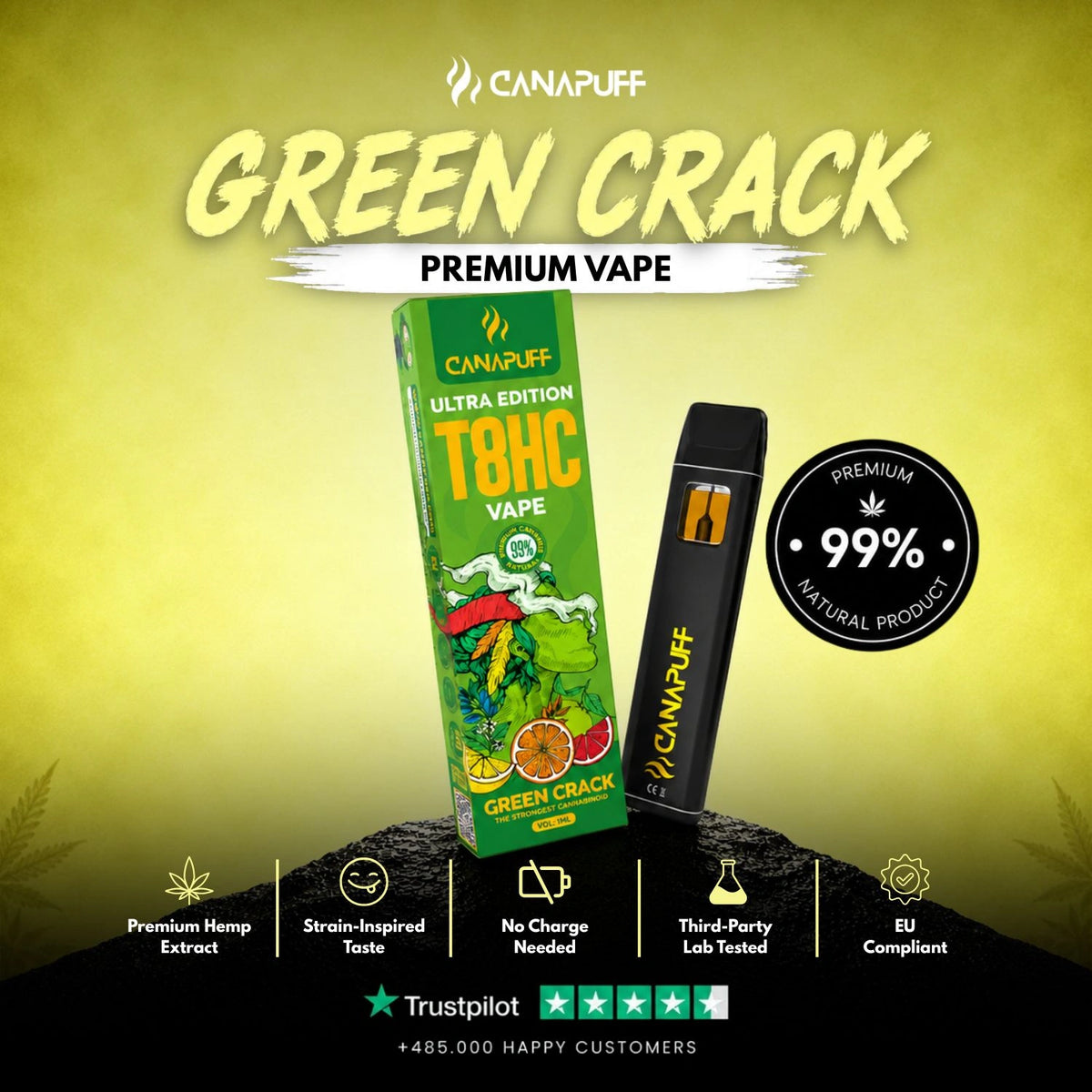 T8HC Vape Green Crack Ultra Edition 99% 1ml – vape pen usa e getta, foto 2
