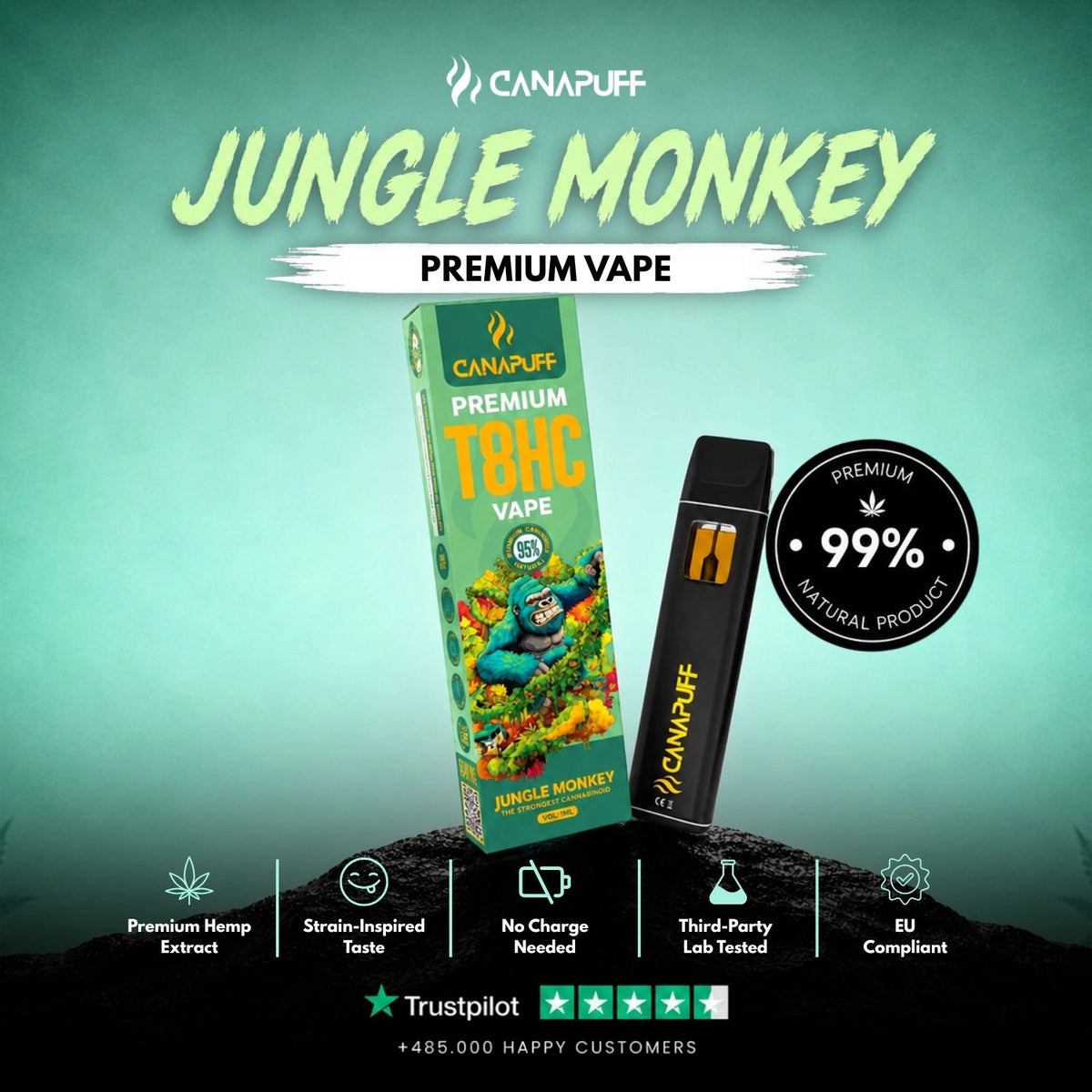 T8HC Vape Jungle Monkey 95% 1ml – vape pen usa e getta, foto 2