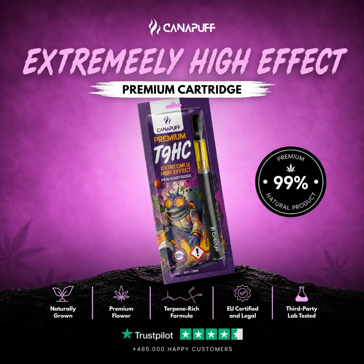 TⳊHC Pen+Cartridge Extreemly 99% – vape pen con cartuccia, foto 2