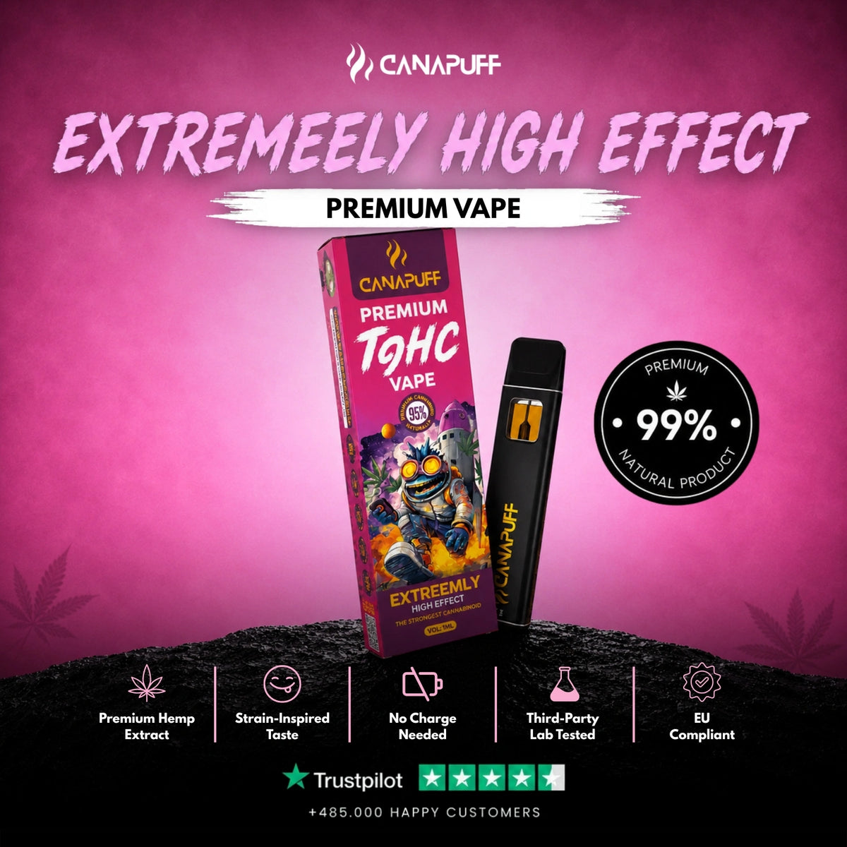 TⳊHC Vape Extreemly 95% 1ml – vape pen usa e getta, foto 2