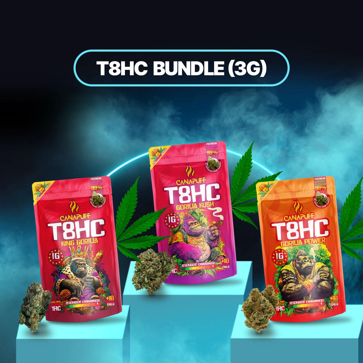 Canapuff T8HC Flowers Bundle, 3 bustine da 5g ciascuna, fiori con THC da canapa