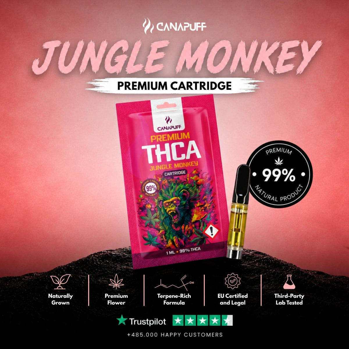 THCA Cartridge Jungle Monkey 99% – cartuccia per vape, foto 2