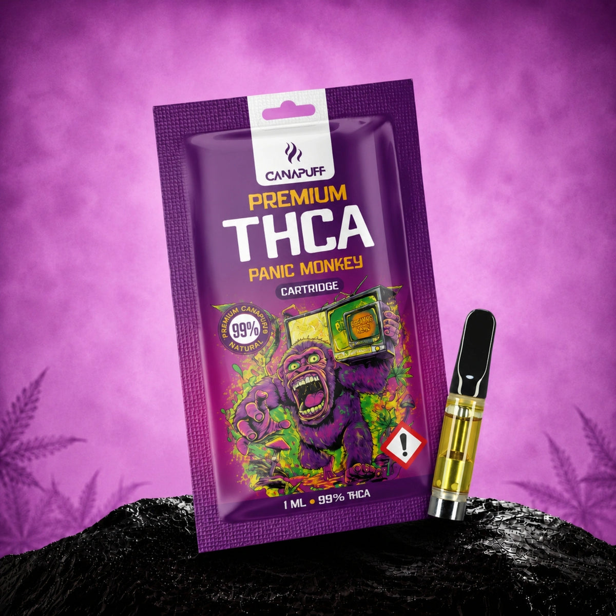 Cartuccia Canapuff THCA Panic Monkey, concentrazione 99%, 1 ml