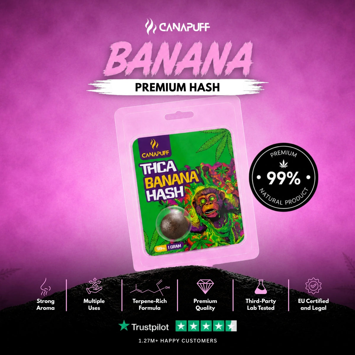 THCA Hash Banana 99% 1g – hashish, foto 2