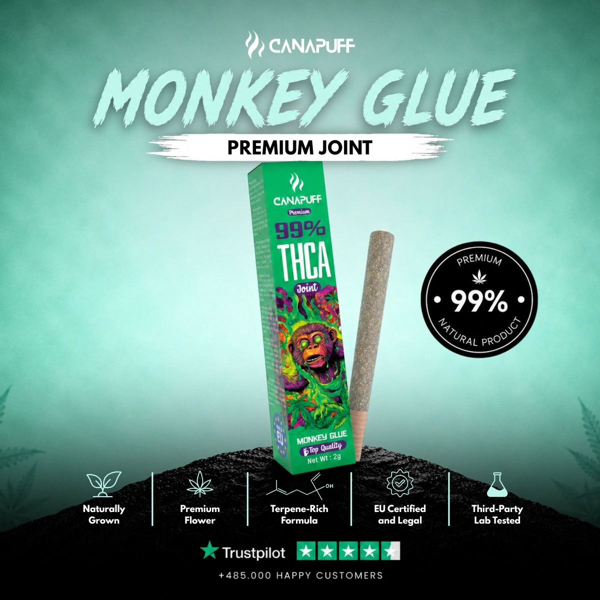 THCA Joint Monkey Glue 99% 2g – joint pre-rollato, foto 2