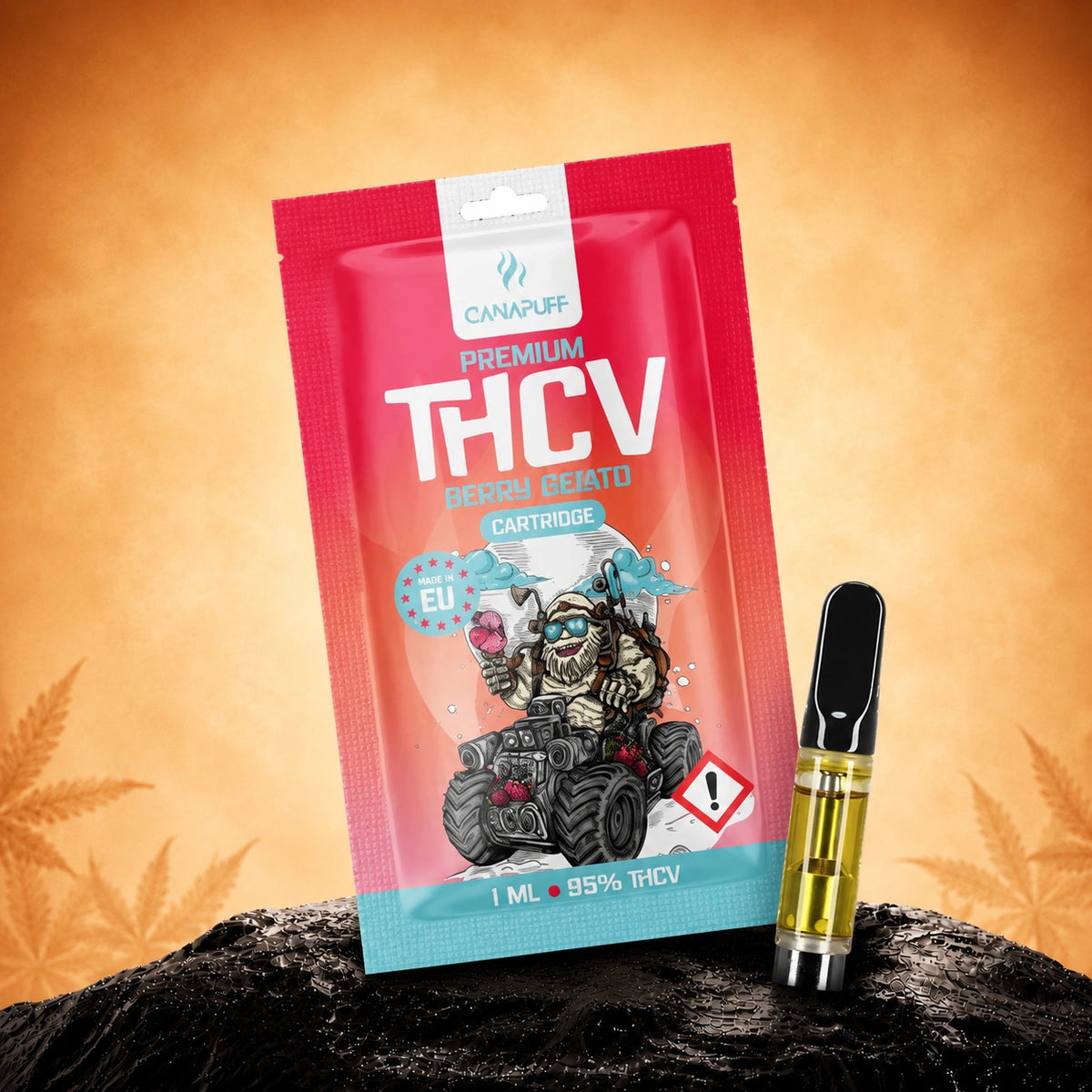 Cartuccia Canapuff THCv Berry Gelato 95%, 1 ml, con confezione e bocchino