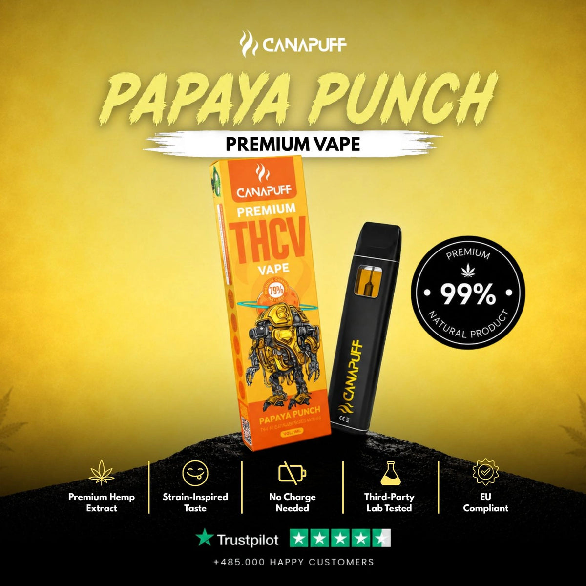 THCv Vape Papaya Punch 79% 1ml – vape pen usa e getta, foto 2