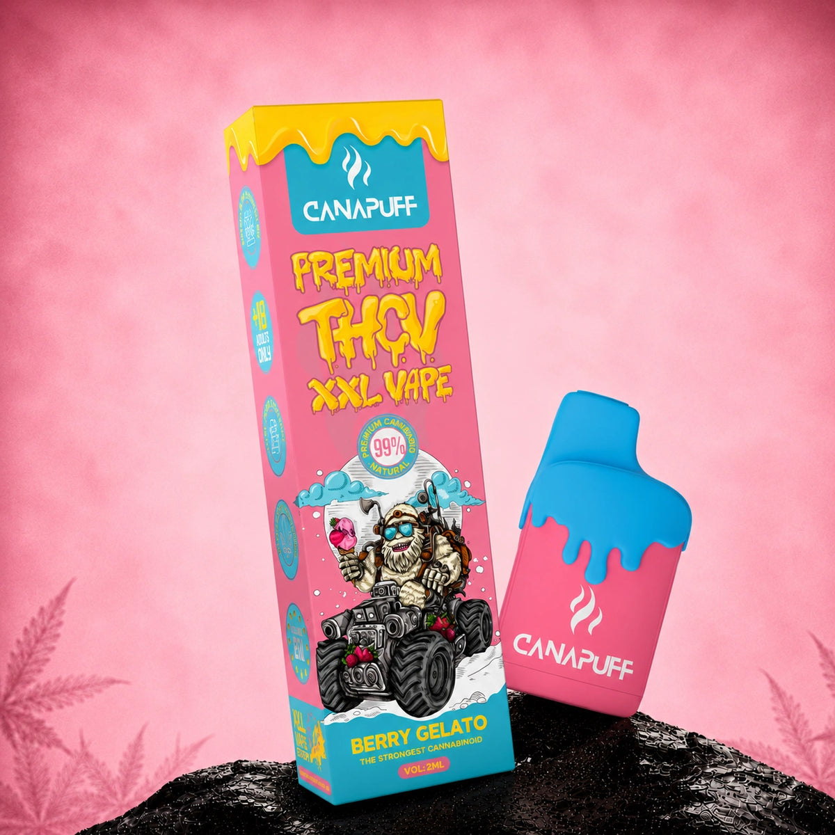 Canapuff THCv XXL Vape Berry Gelato 99%, pen usa e getta da 2ml con scatola