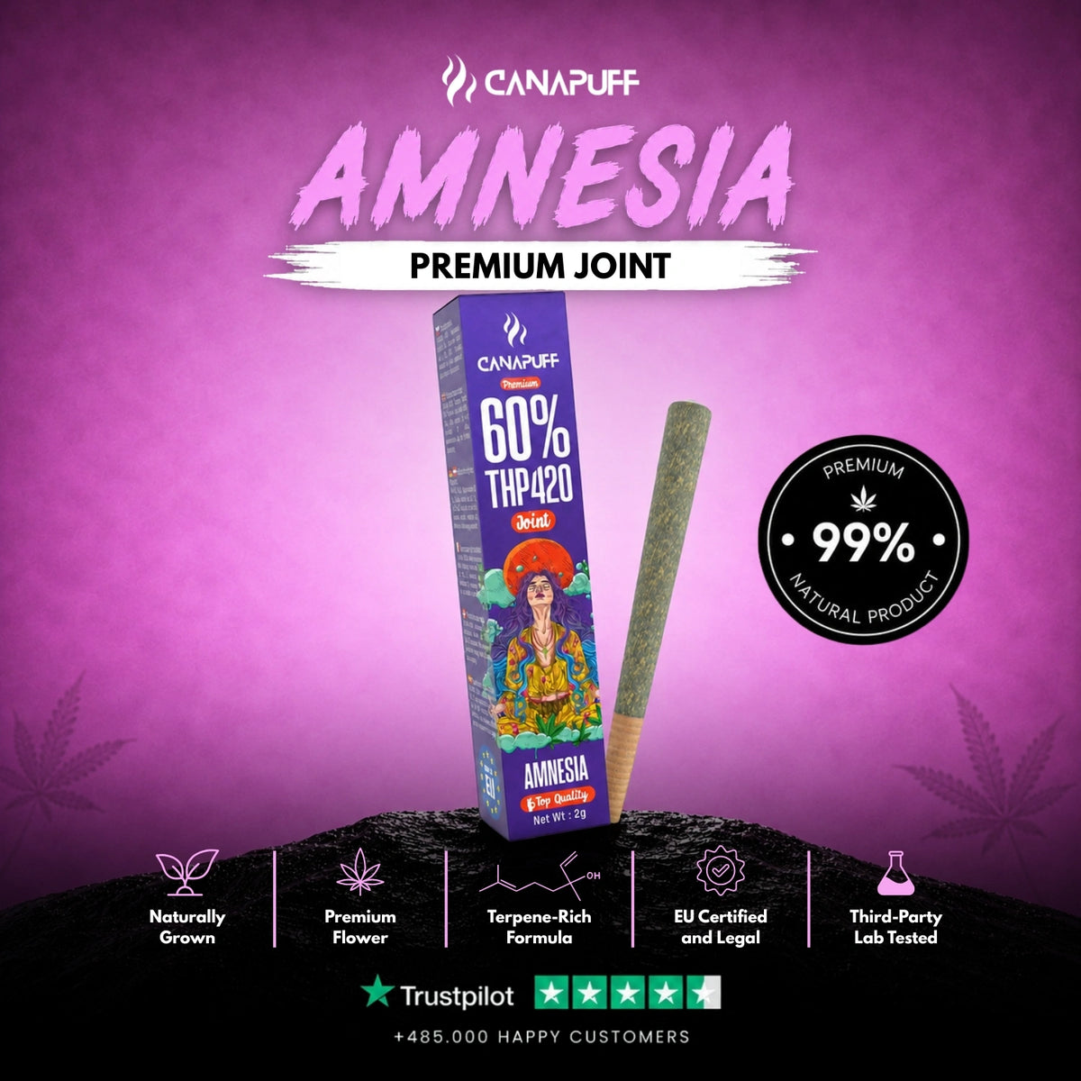 THP420 Joint Amnesia 60% 2g – joint pre-rollato, foto 2
