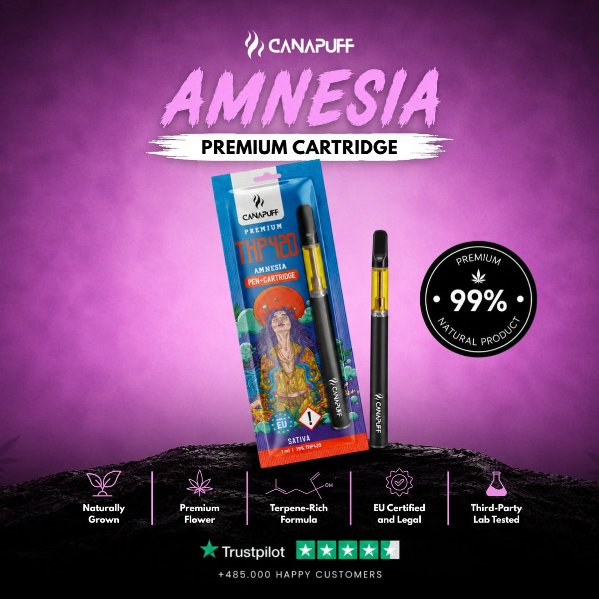 THP420 Pen+Cartridge Amnesia 79% – vape pen con cartuccia, foto 2