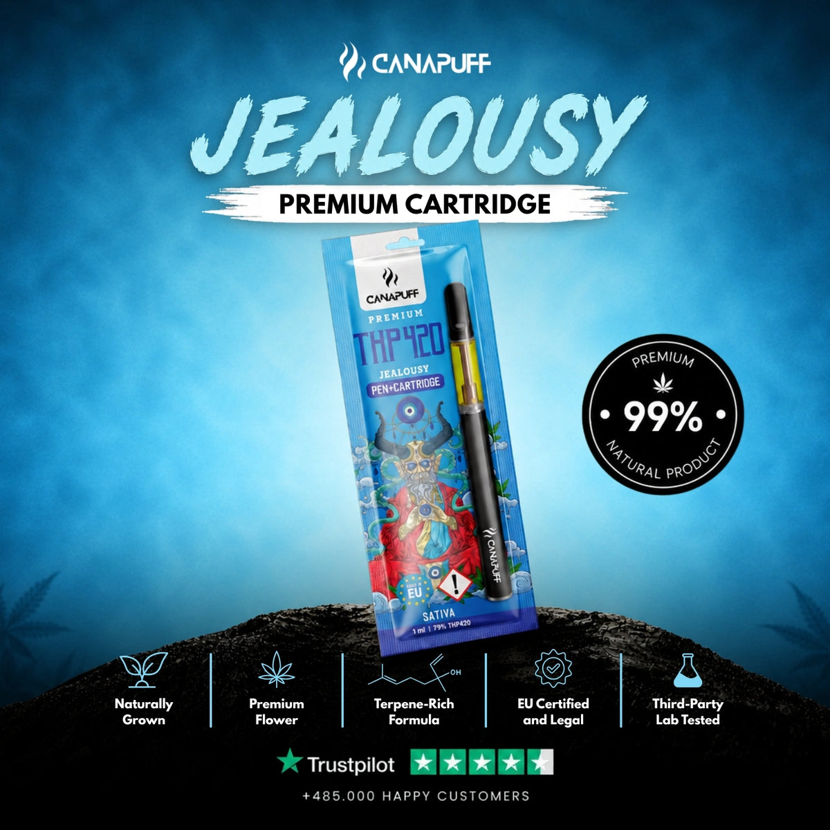 THP420 Pen+Cartridge Jealousy 79% – vape pen con cartuccia, foto 2