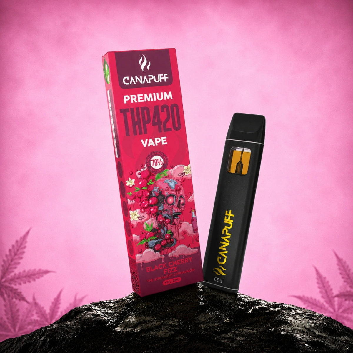 Canapuff THP420 Vape Black Cherry Fizz 79%, pen usa e getta da 1ml
