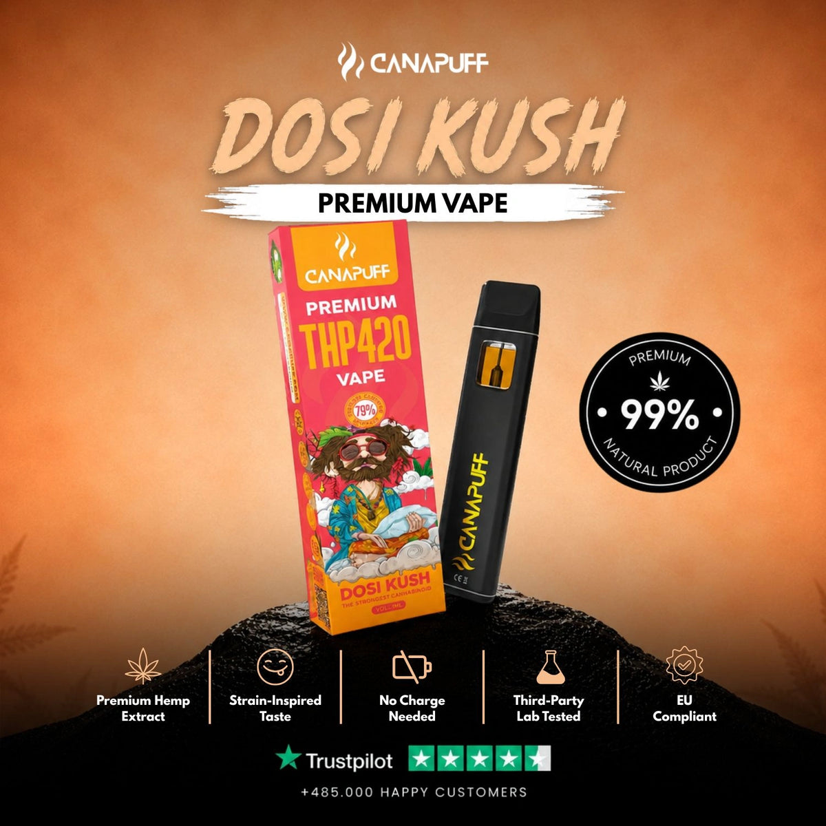 THP420 Vape Dosi Kush 79% 1ml – vape pen usa e getta, foto 2