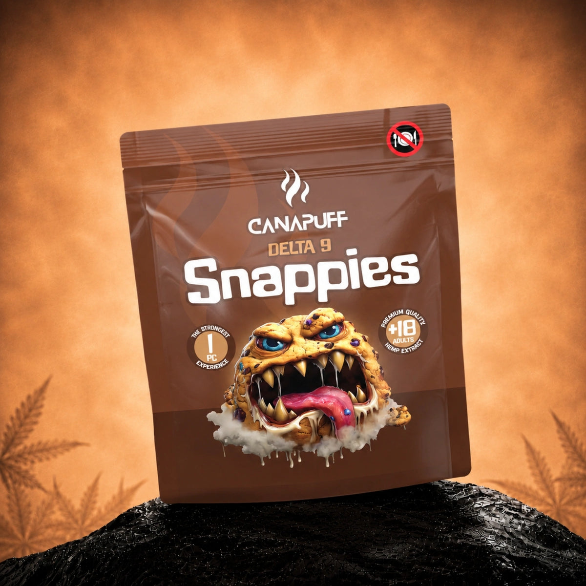 Bustina di snack cookie Canapuff Delta 9 Snappies con Delta-9 THC da canapa