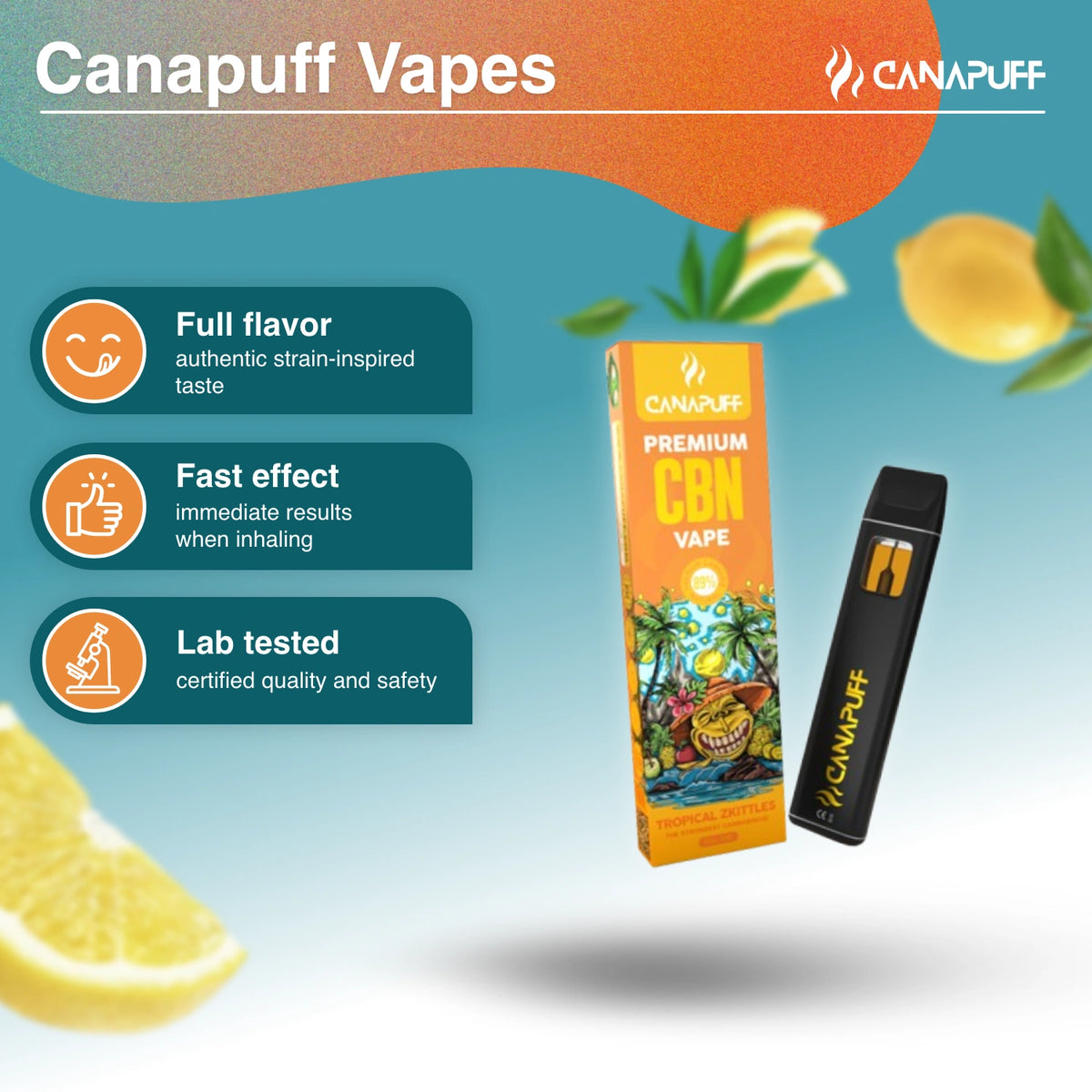 Canapuff CBN Vape Tropical Zkittles 89%, pen usa e getta da 1ml