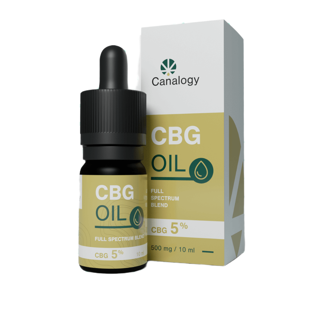 Canalogy CBG Oil 5%, 500 mg, flacone da 10ml con contagocce e scatola blend full spectrum