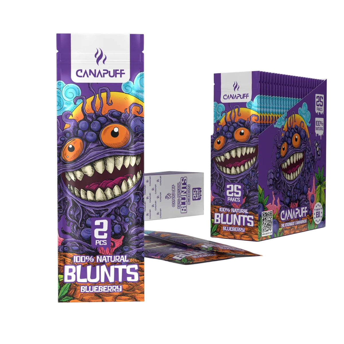 Canapuff Blunt Wrap Rolls Blueberry, confezione da 2 pezzi con espositore