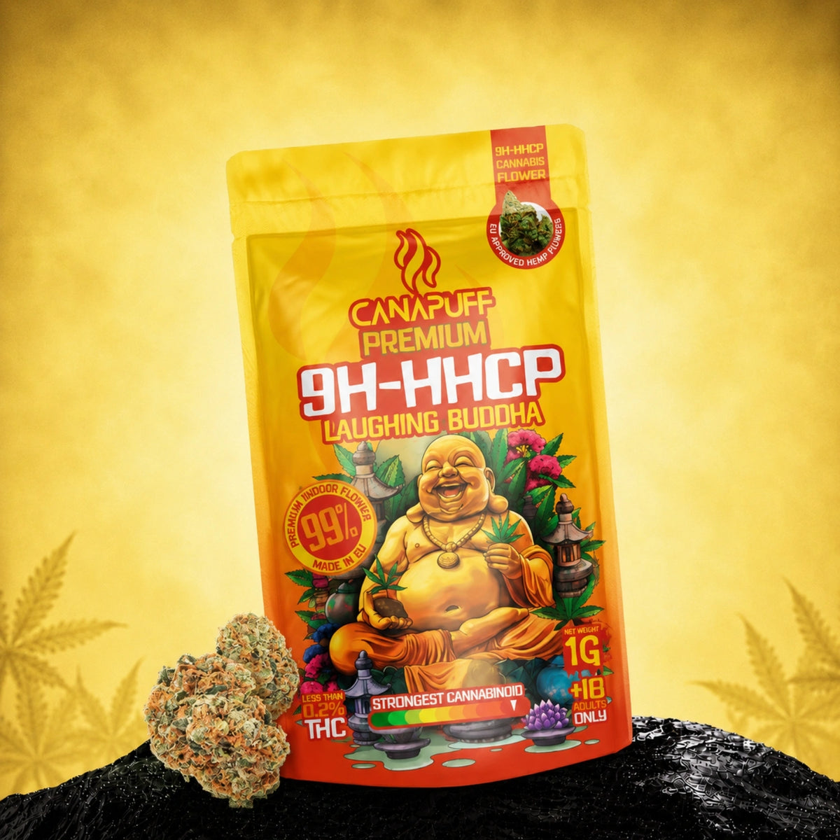 Fiori Canapuff 9H-HHCP Laughing Buddha, bustina da 1g, concentrazione 99%