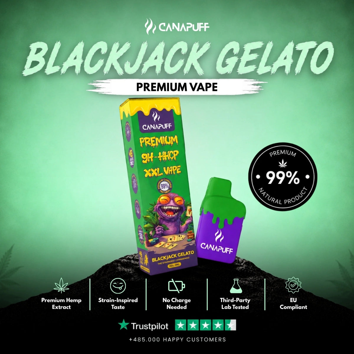 9H-HHCP XXL Vape Blackjack Gelato 99% 2ml – vape pen usa e getta, foto 2