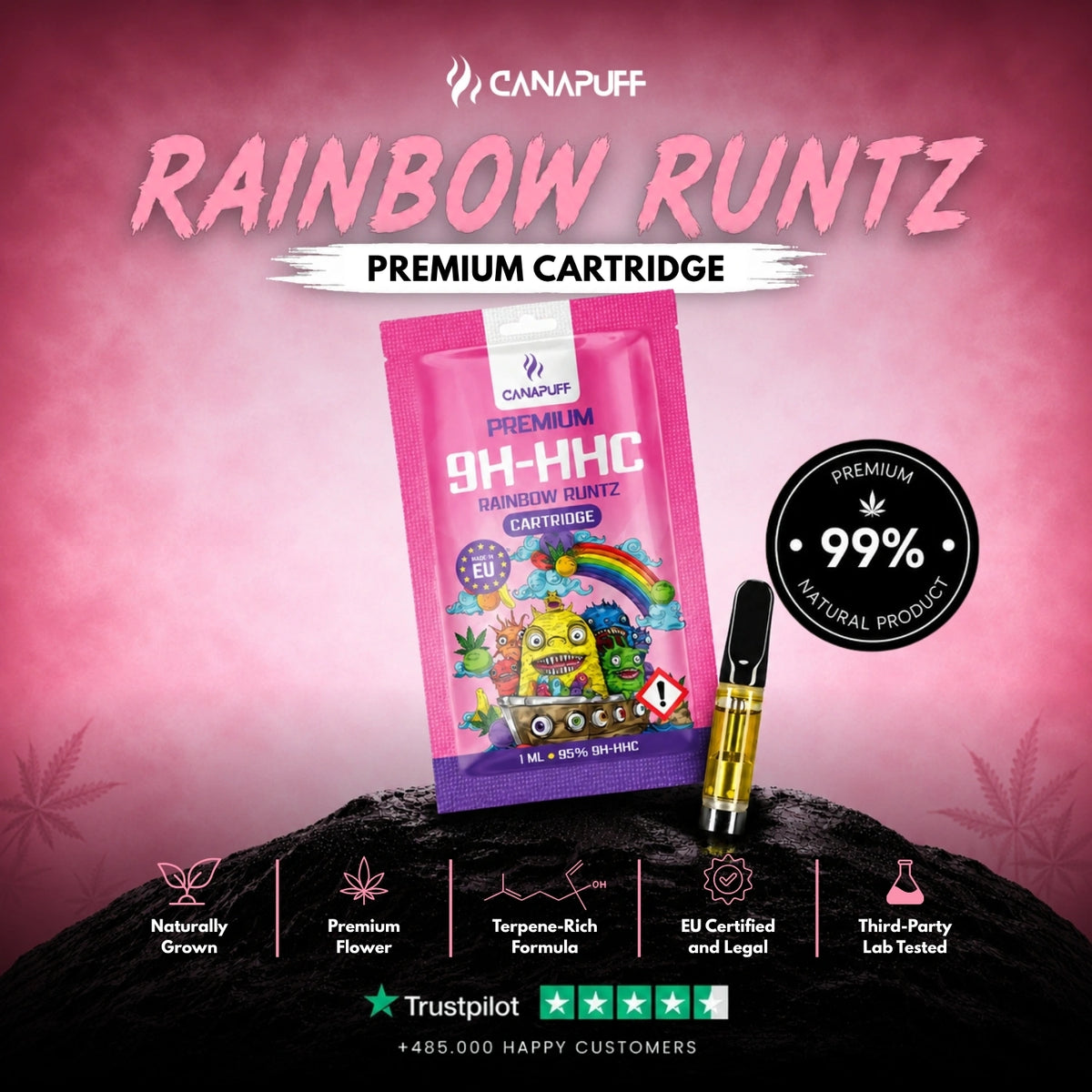 9H-HHC Cartridge Rainbow Runtz 95% – cartuccia per vape, foto 2