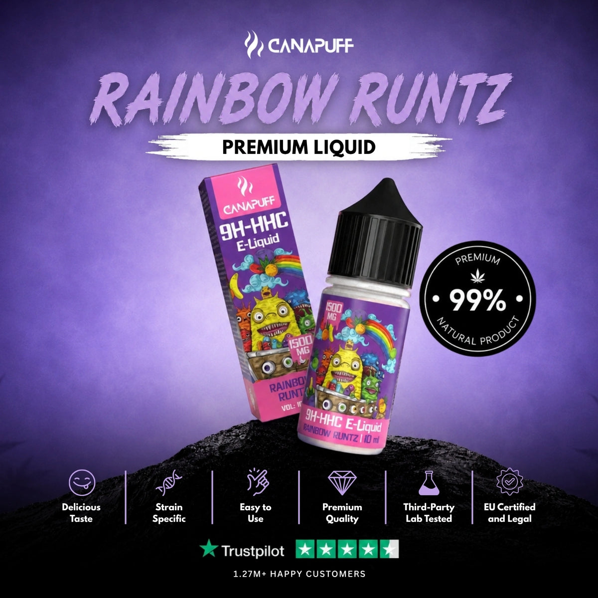 9H-HHC Liquid Rainbow Runtz 1.500mg – flacone di liquid, foto 2