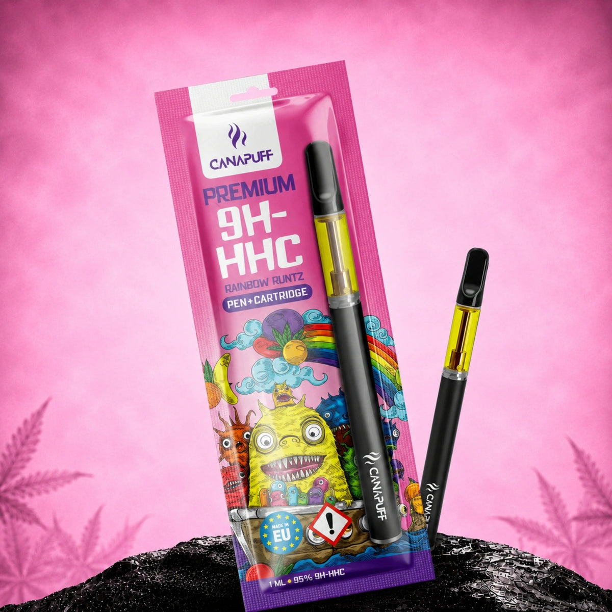 Pen e cartuccia Canapuff 9H-HHC Rainbow Runtz 95%, 1 ml, con confezione colorata