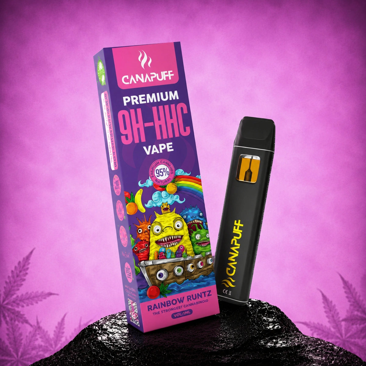 Canapuff 9H-HHC Vape Rainbow Runtz 95%, pen usa e getta da 1ml con confezione