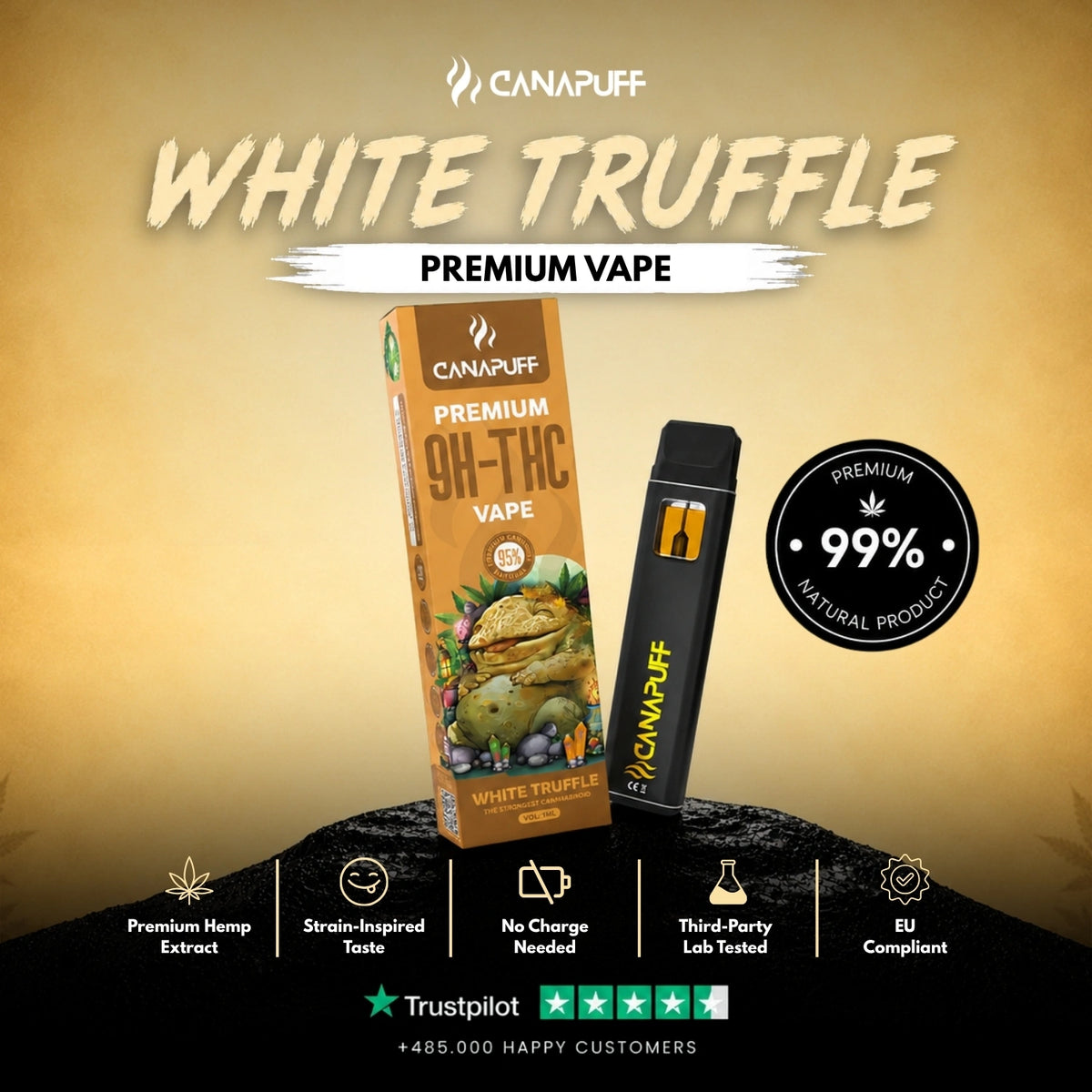 9H-THC Vape White Truffle 95% 1ml – vape pen usa e getta, foto 2
